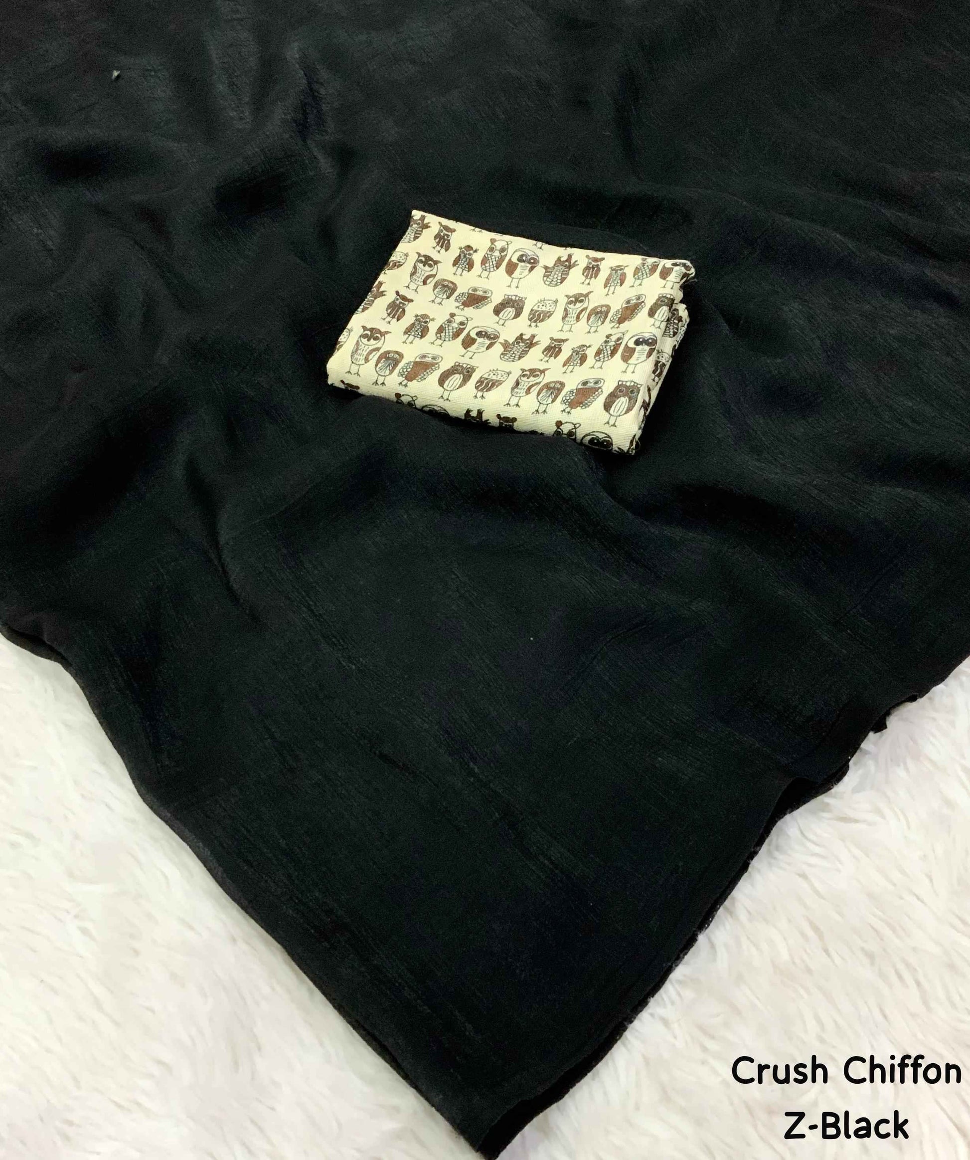 Mrinalika Noir Soft Crush Chiffon Saree with Designer Blouse - Yooneck