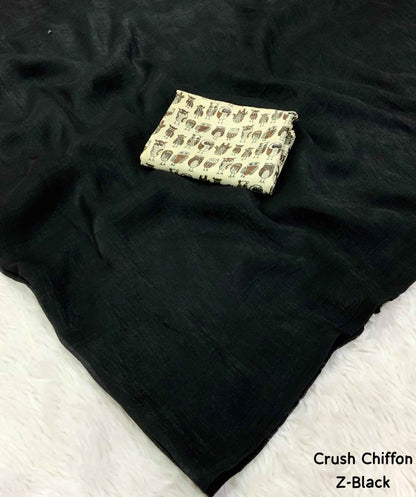 Mrinalika Noir Soft Crush Chiffon Saree with Designer Blouse - Yooneck