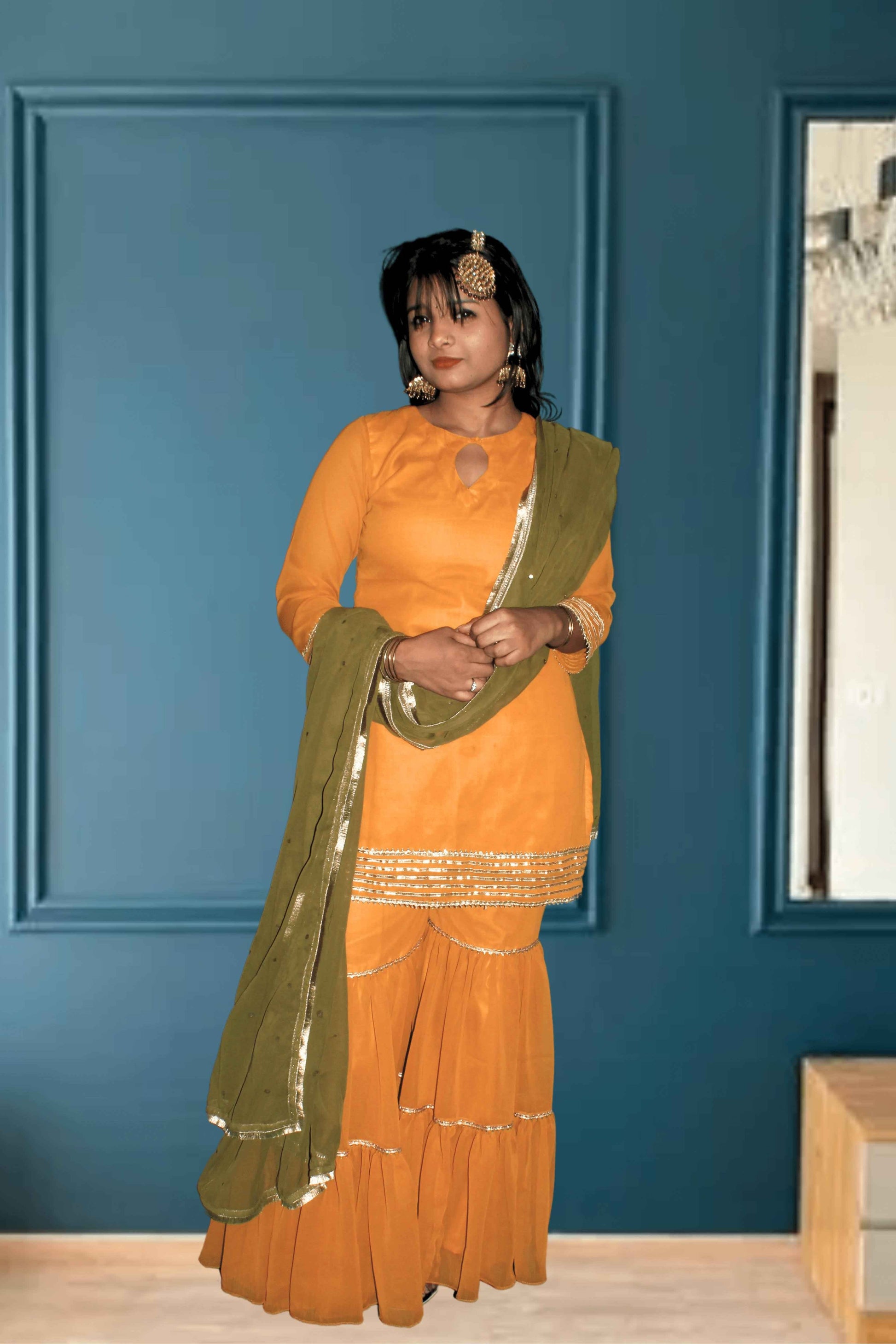 Mustard Bliss Georgette Sharara Set - Yooneck