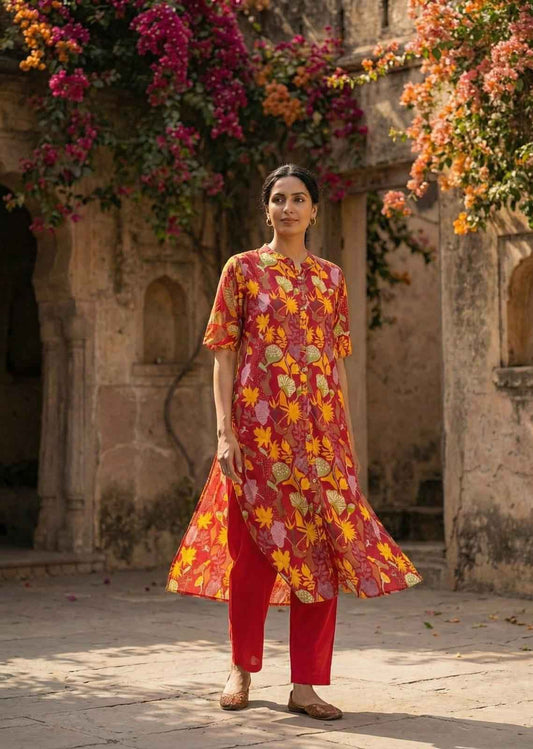 Naira Autumn A-Line Kurti Set - Yooneck