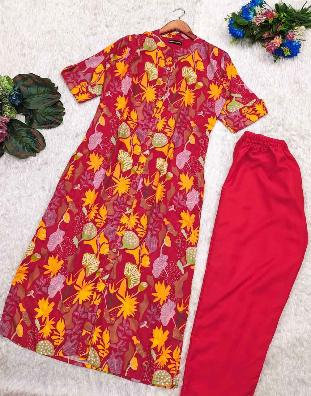 naira autumn a-line kurti set - yooneck