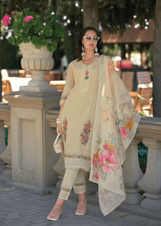 Narmeen Ivory Elegance Embroidered Lawn Suit - Yooneck