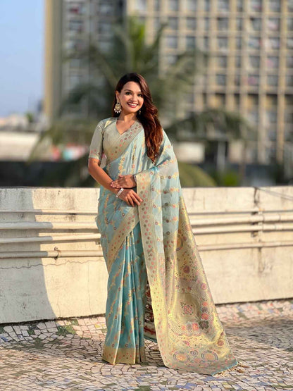 Neel Kanchan Kora Silk Zari Woven Saree - Yooneck