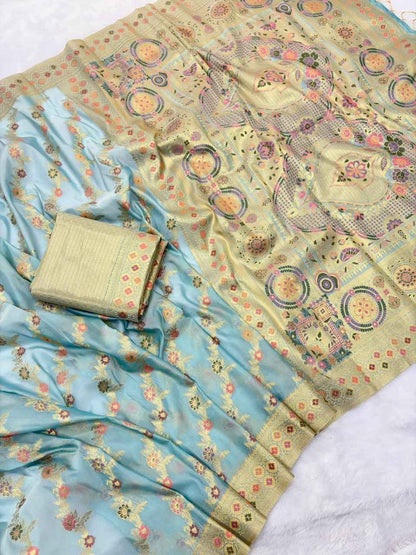 Neel Kanchan Kora Silk Zari Woven Saree - Yooneck