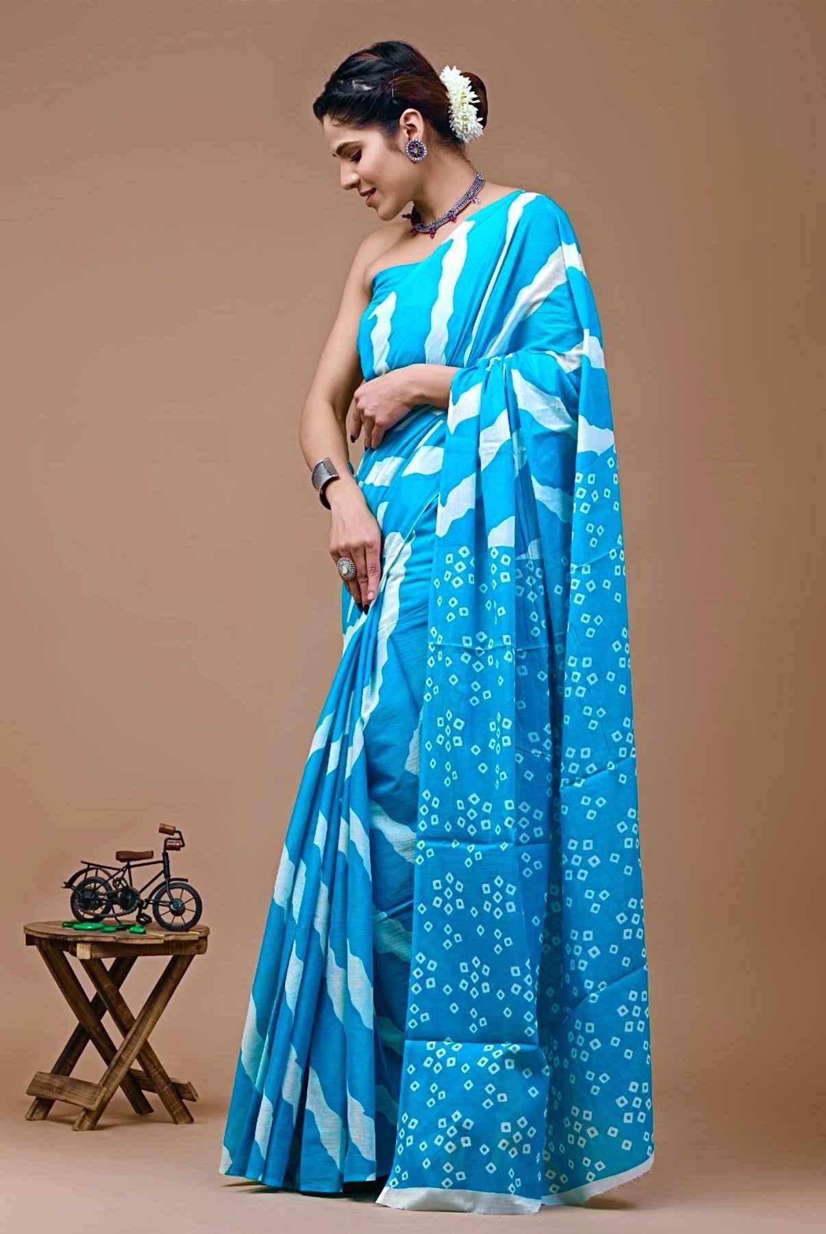 neel tara pure mulmul cotton saree - yooneck