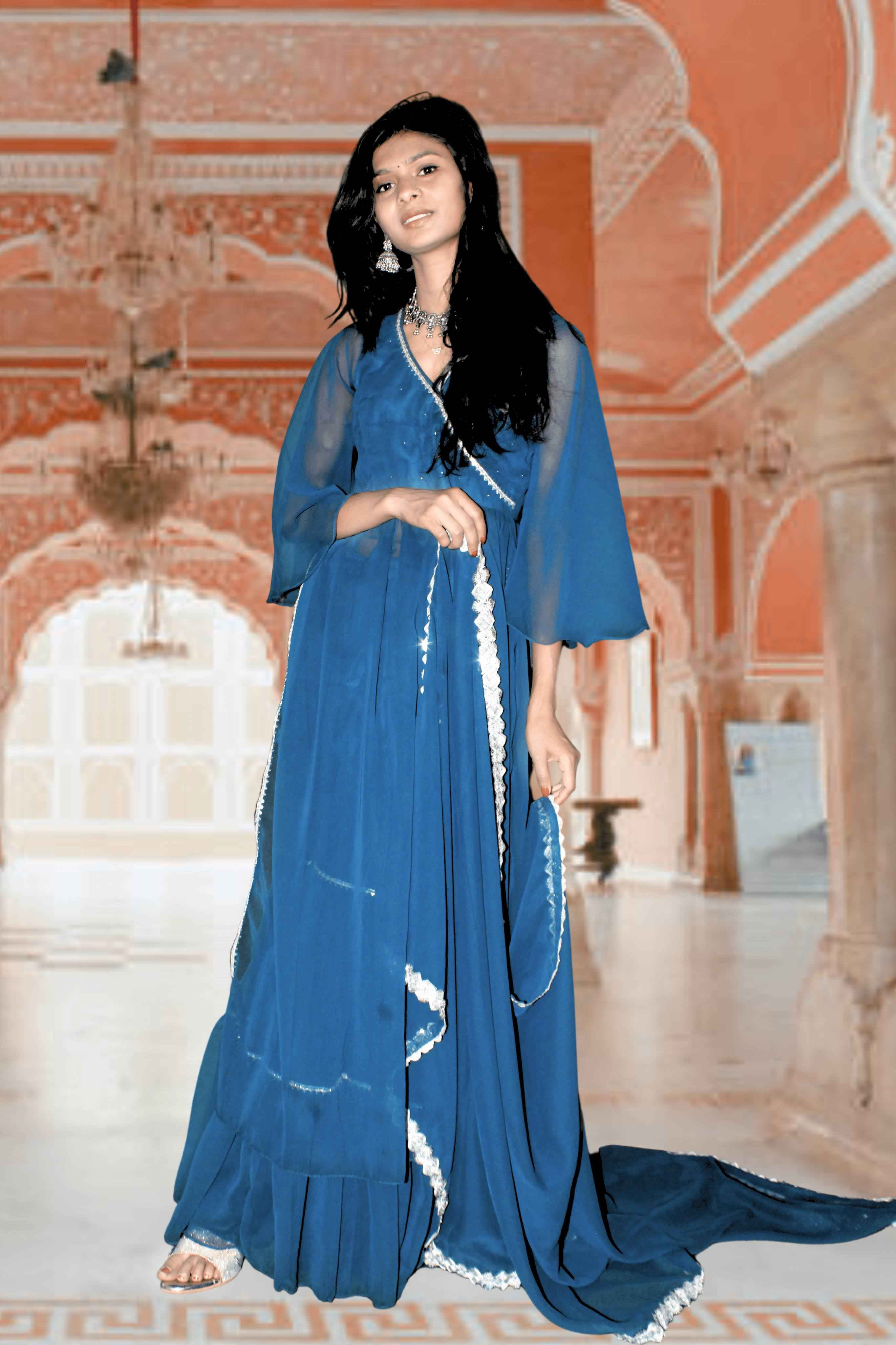 Neelanjali Graceful Blue Sharara Set - Yooneck