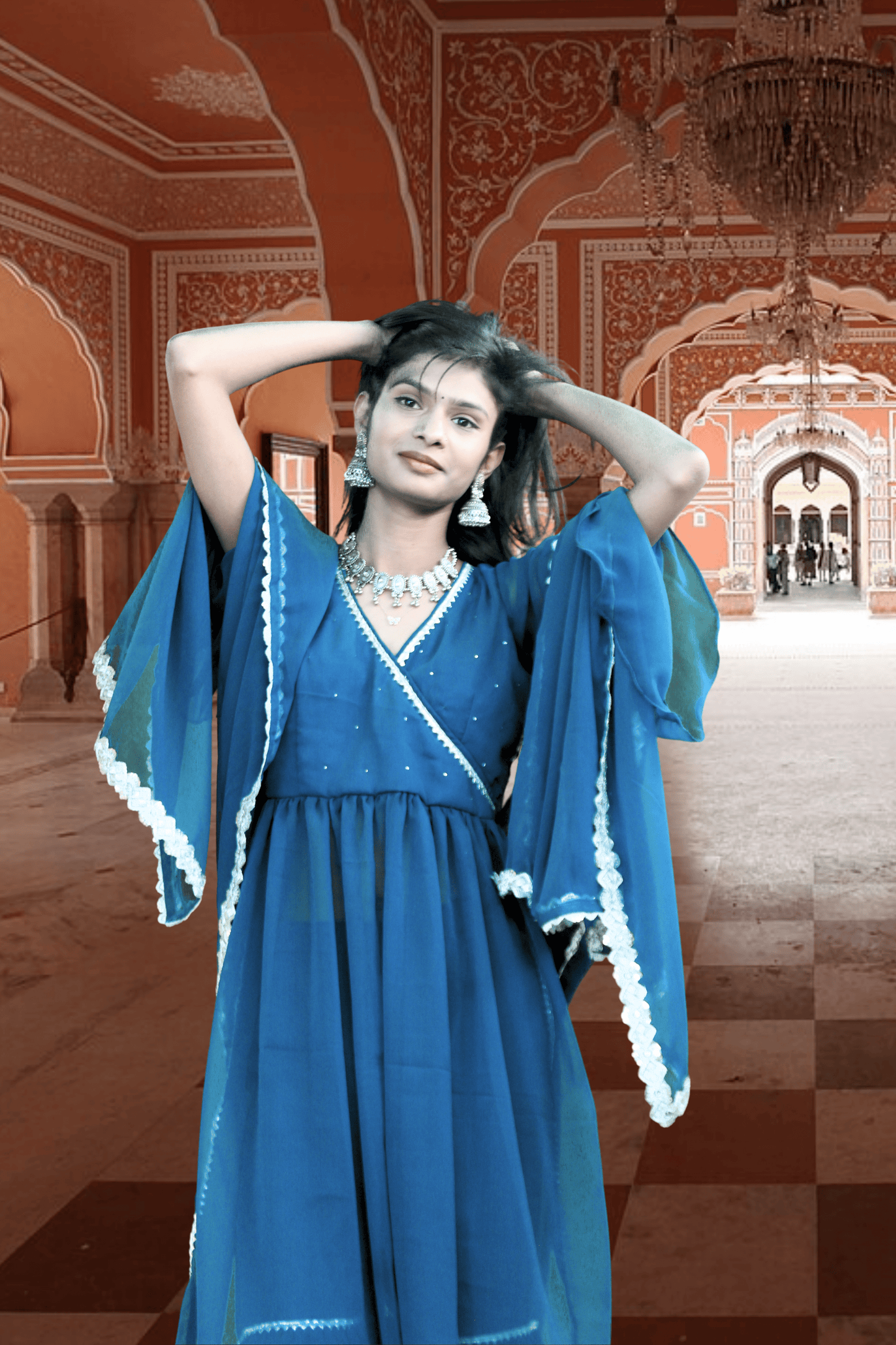 neelanjali graceful blue sharara set - yooneck