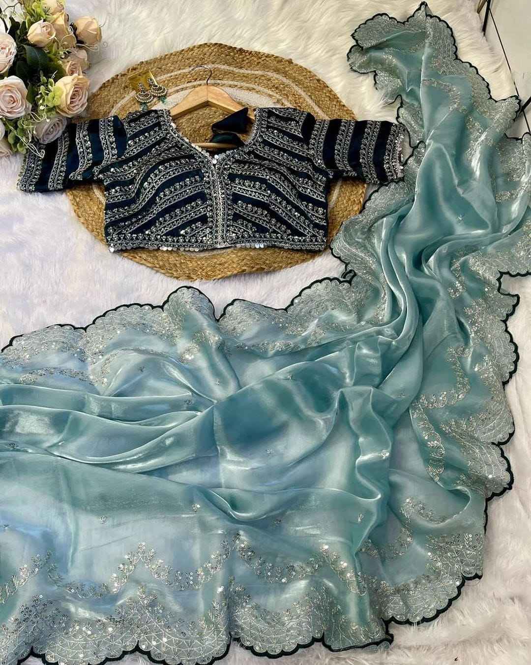 Neelkamal Zimmy Choo Satin Saree - Yooneck