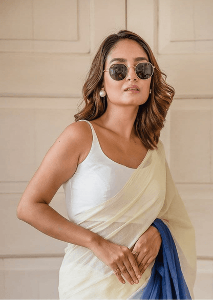 Neerja Azure Linen Ombre Saree - Yooneck