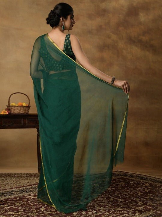 Nidha Emerald Elegance Chiffon Saree - Yooneck