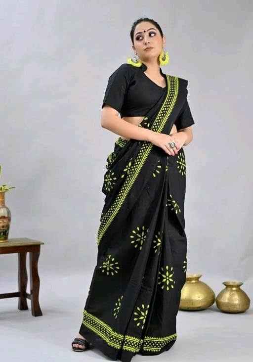 Noor Black Mulmul Cotton Saree - Yooneck