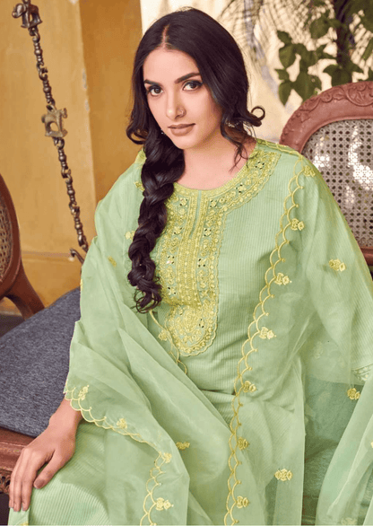 Noor - E - Bahar Celery Green Embroidered Lawn Set - Yooneck