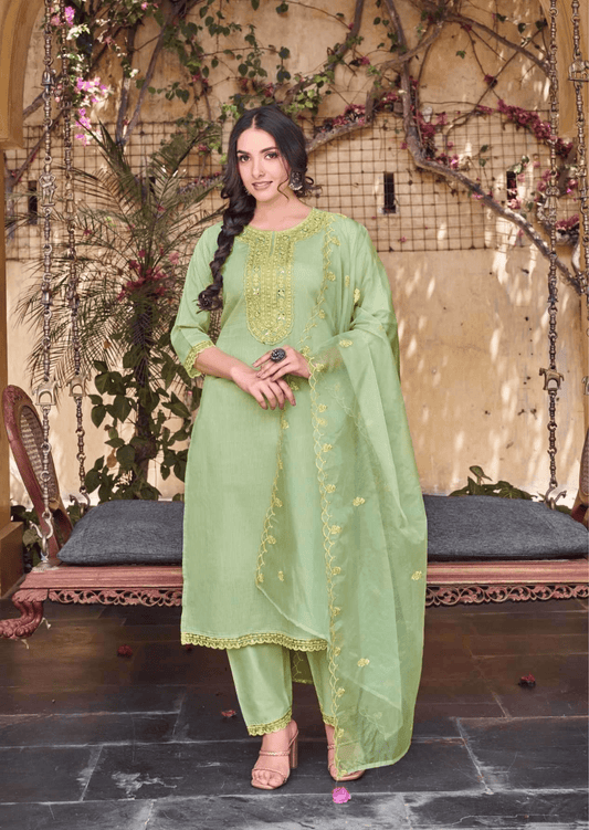 Noor - E - Bahar Celery Green Embroidered Lawn Set - Yooneck