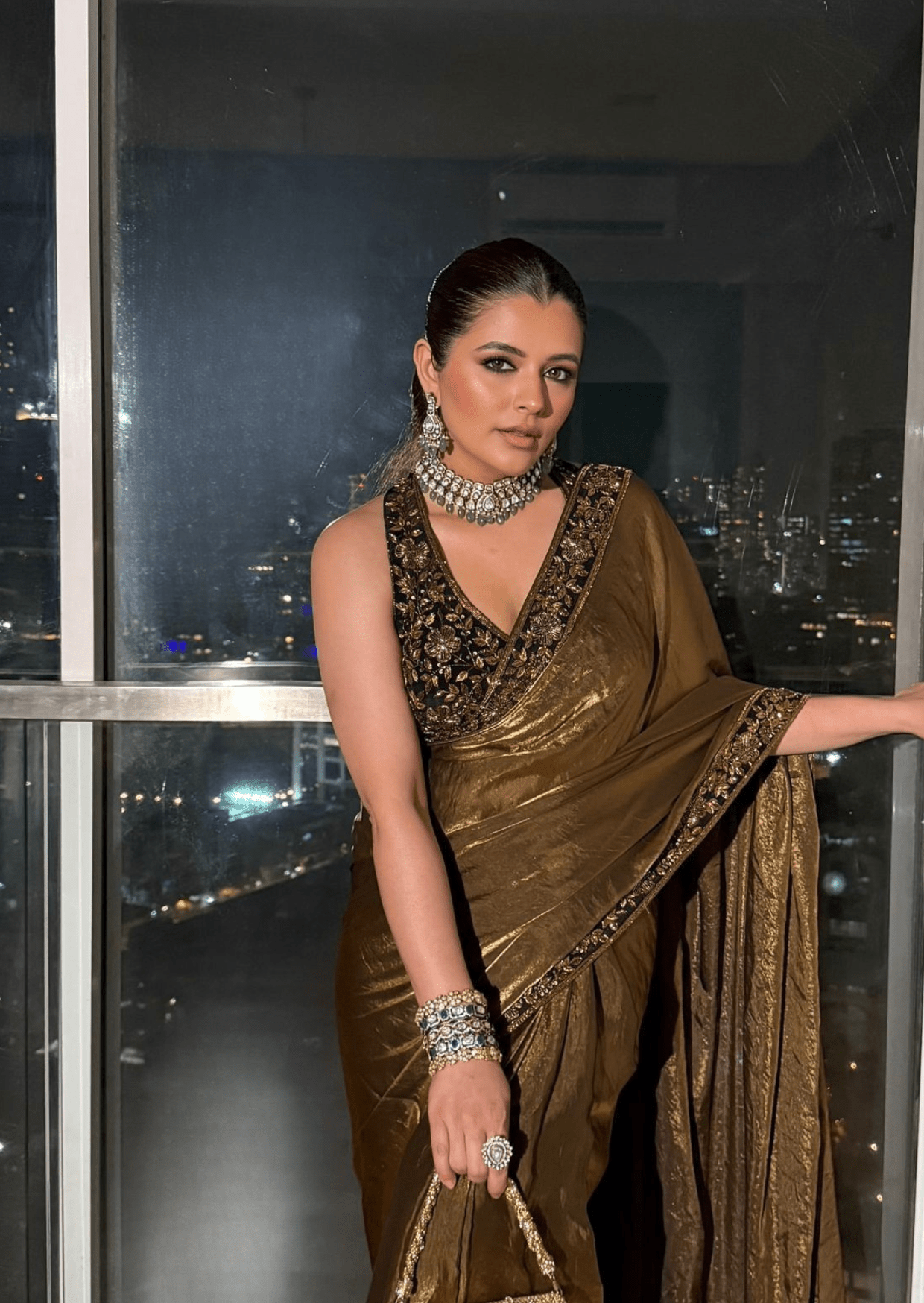 noor - e - zehra space silk saree set - yooneck