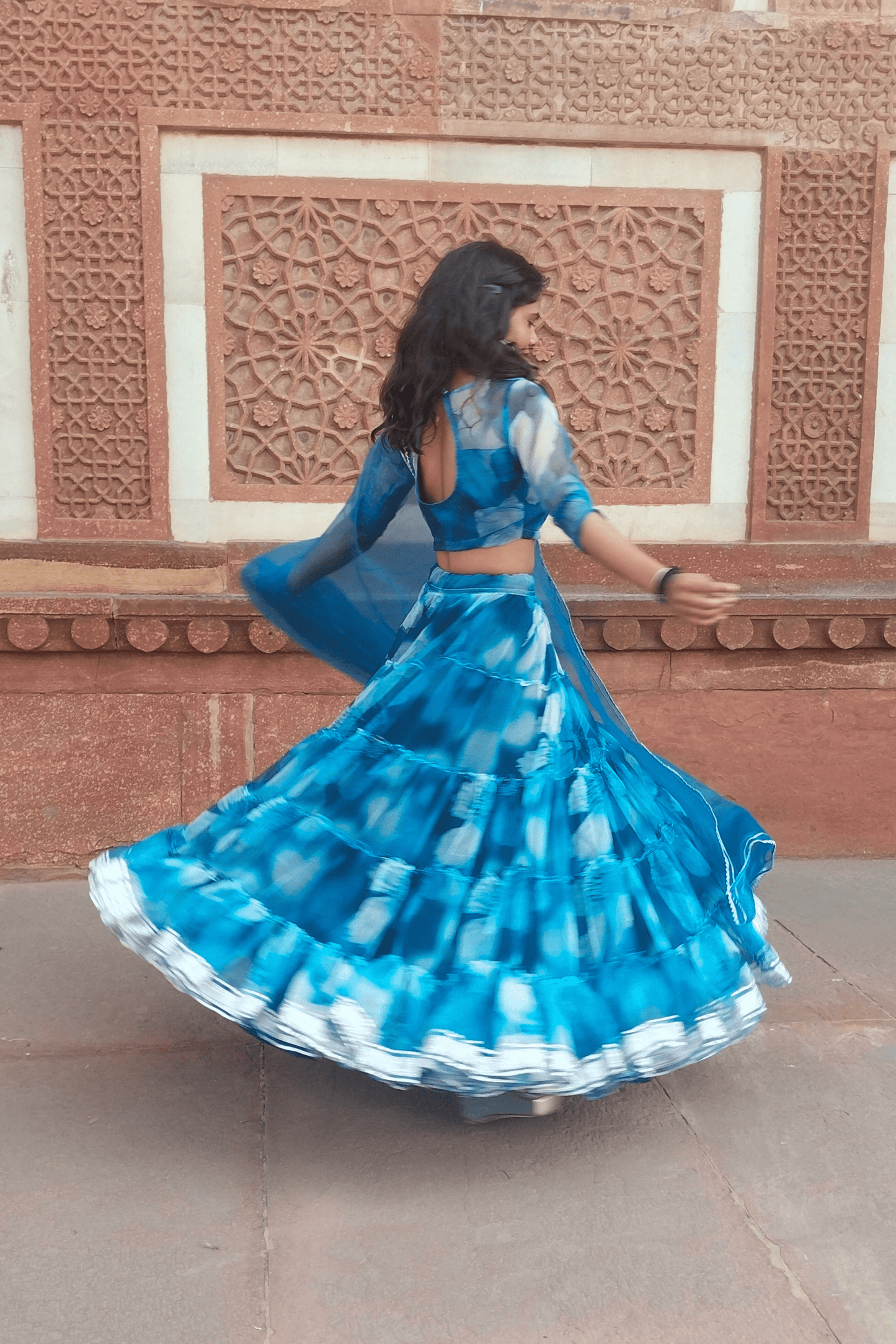 noorani floral print organza lehenga set - yooneck