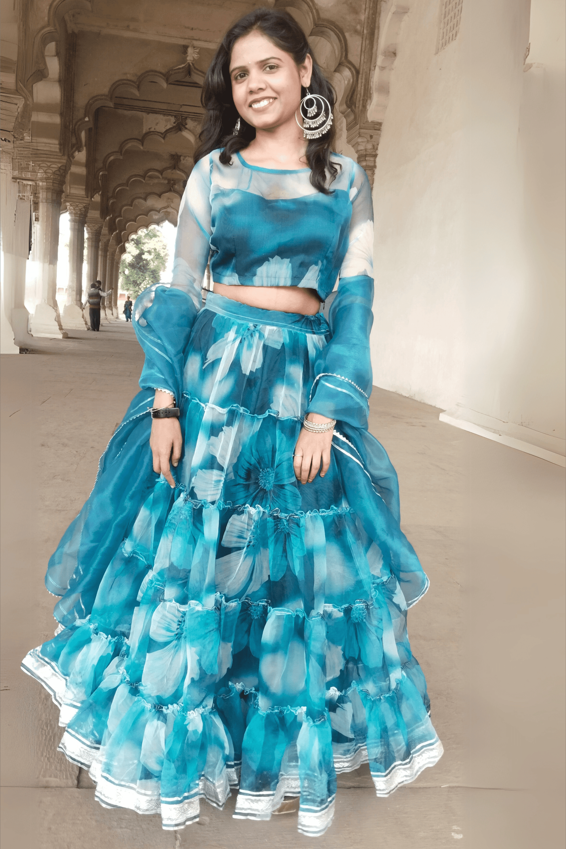 Noorani Floral Print Organza Lehenga Set - YOONECK