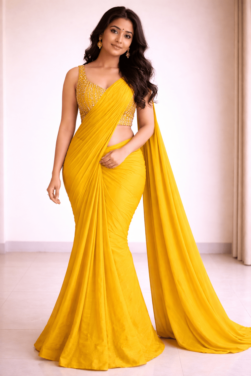 nyra surya crush designer saree with heavy beaded blouse - yooneck