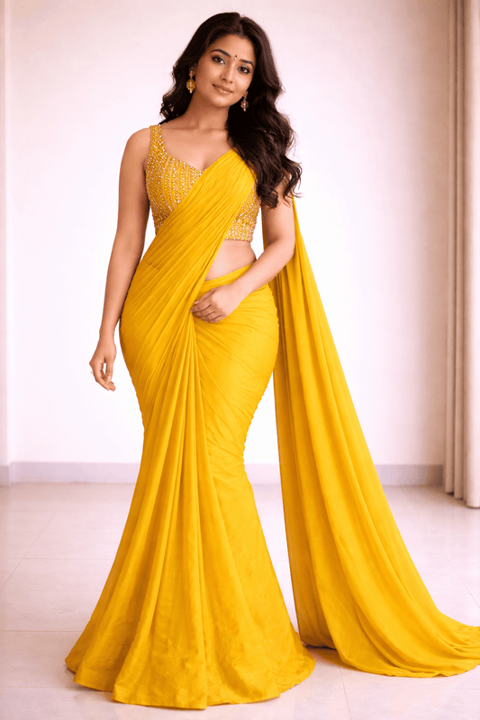 Nyra Surya Crush Designer Saree with Heavy Beaded Blouse - Yooneck