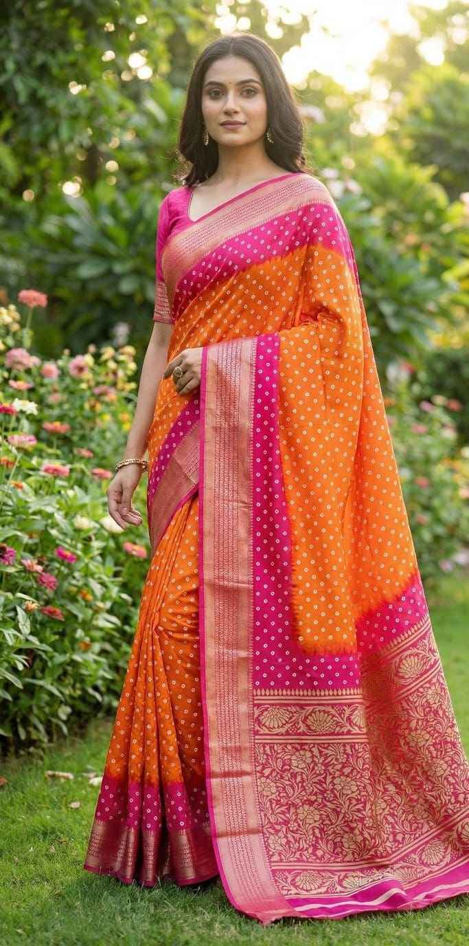 padmavati bandhani dolla silk saree - yooneck