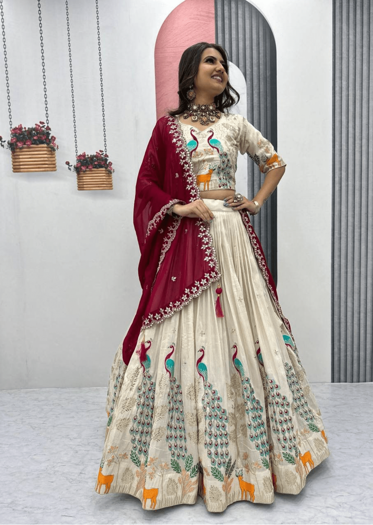 Padmika Royale Peacock Embroidered Tissue Silk Lehenga Set - Yooneck