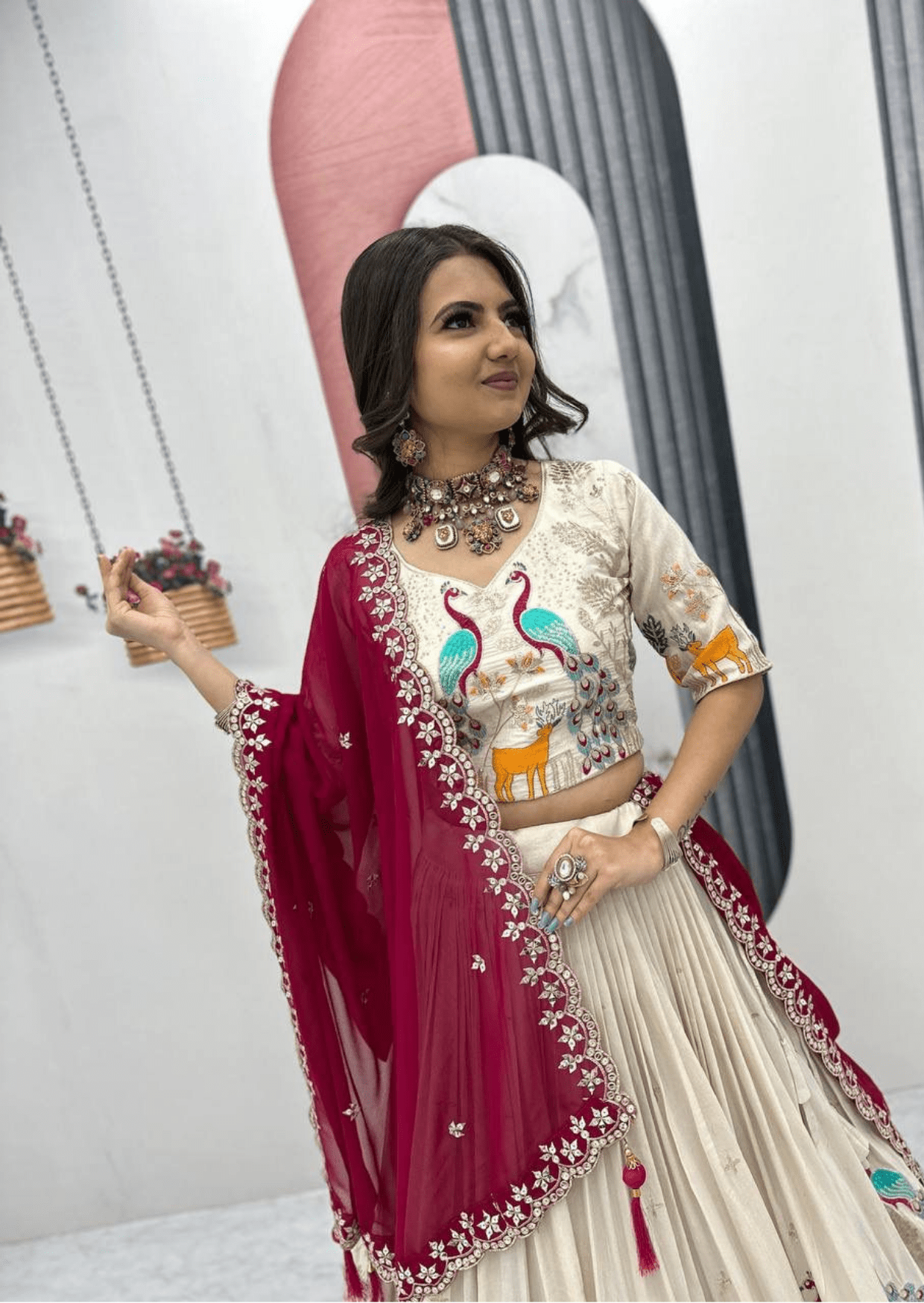 Padmika Royale Peacock Embroidered Tissue Silk Lehenga Set - Yooneck