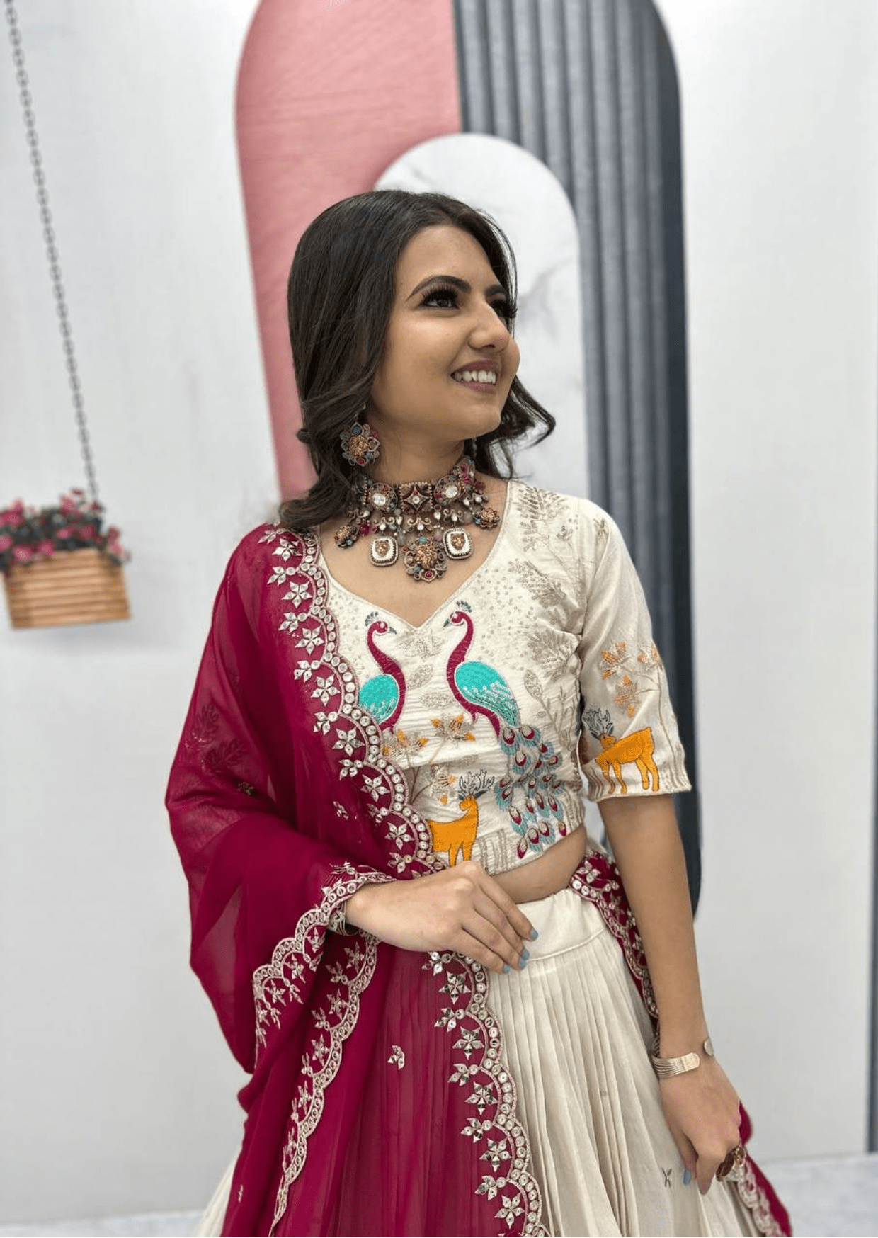 Padmika Royale Peacock Embroidered Tissue Silk Lehenga Set - Yooneck