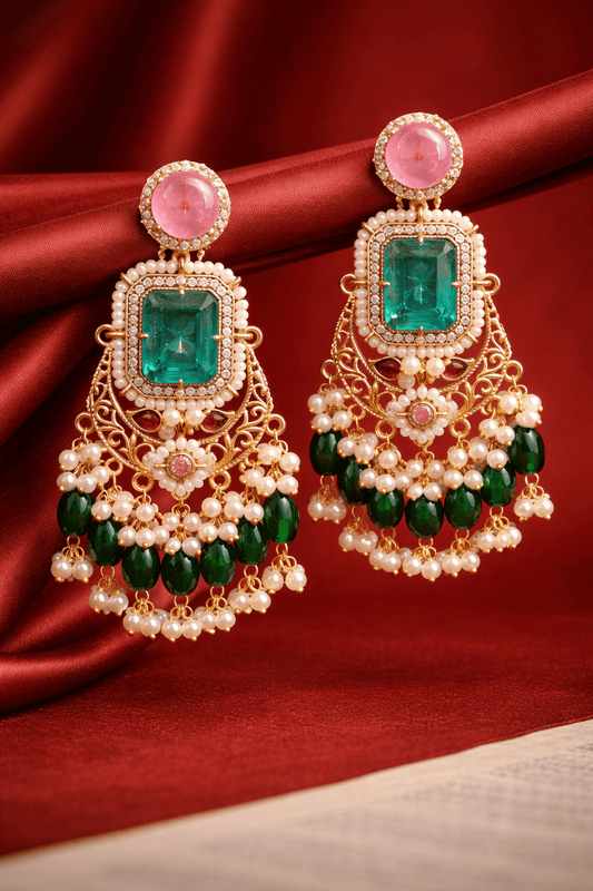 Padmira Royal Emerald Pearl Dangler Earrings - Yooneck