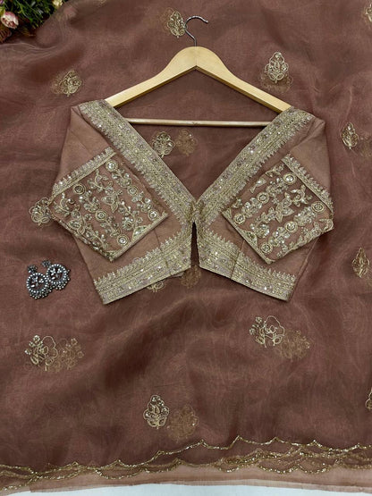 Noor-e-Zehra Brown Organza Saree