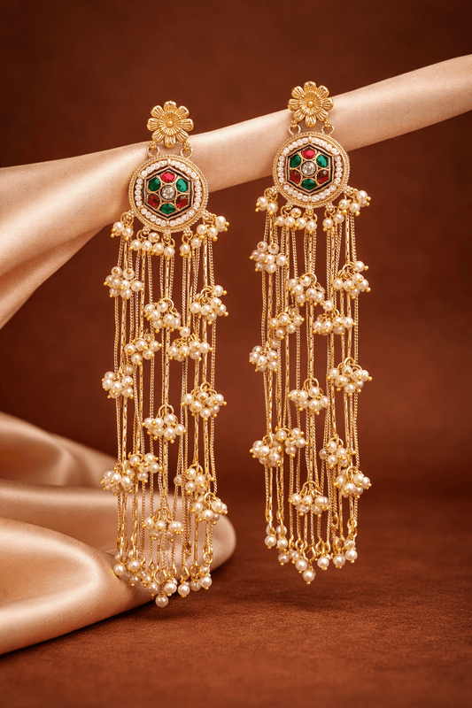 Phulkari Kashmiri Gold Dangler - Yooneck