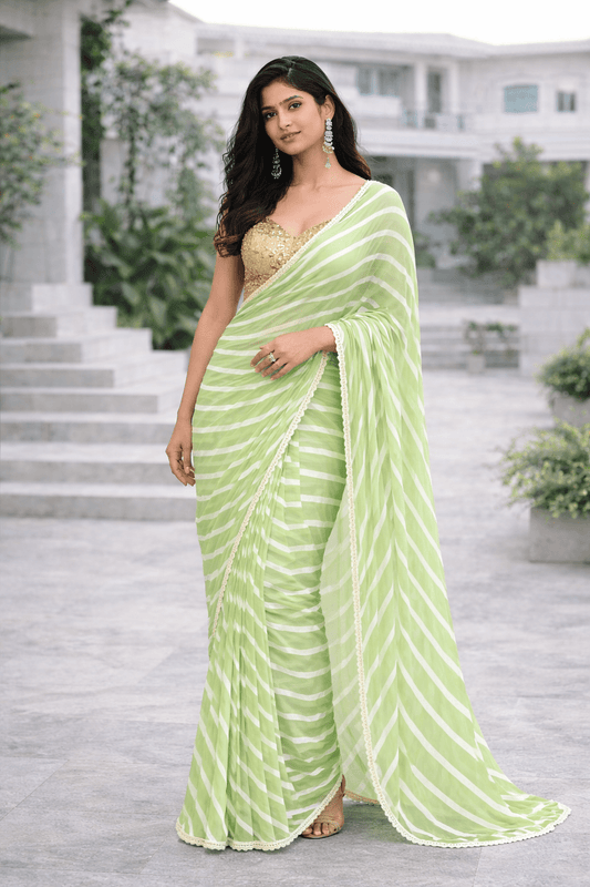 Pistachio Whisper Leheriya Georgette Saree - Yooneck