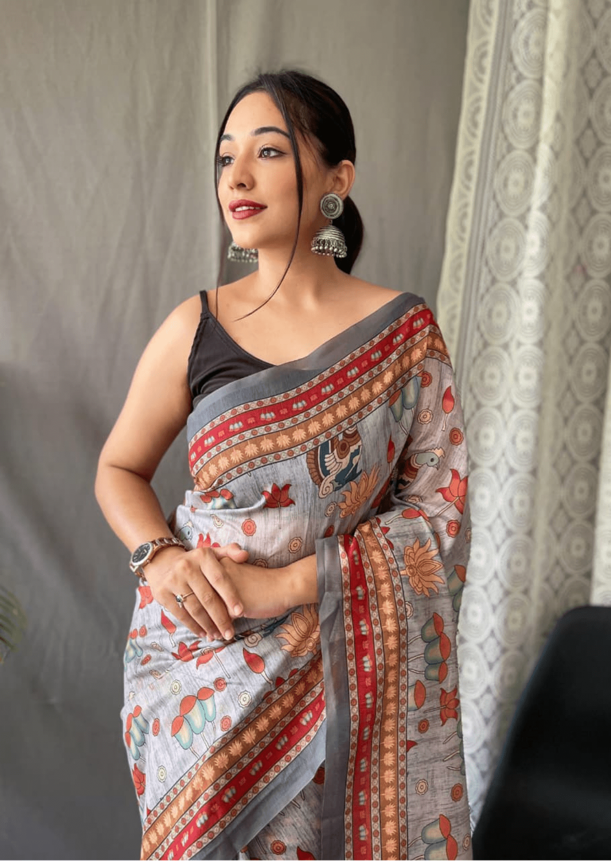 Pravya Kalamkari Malai Cotton Saree - Yooneck