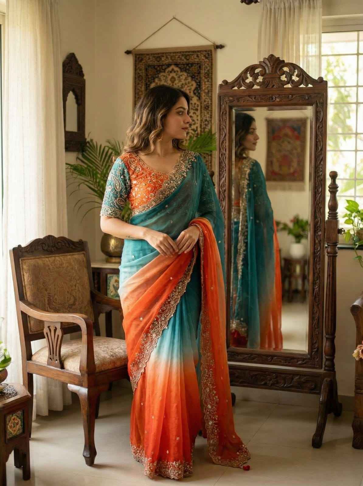 RangLeher Fendy Silk Designer Saree - Yooneck