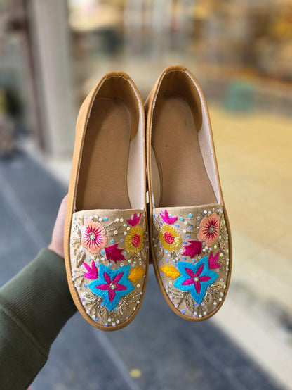 Phoolvaad Tan Embroidered Sneakers