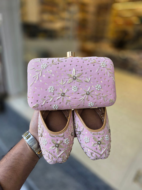gulrooh blush embroidered jutti & clutch set