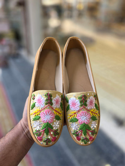 Gulnaar Tan Floral Embroidered Sneakers
