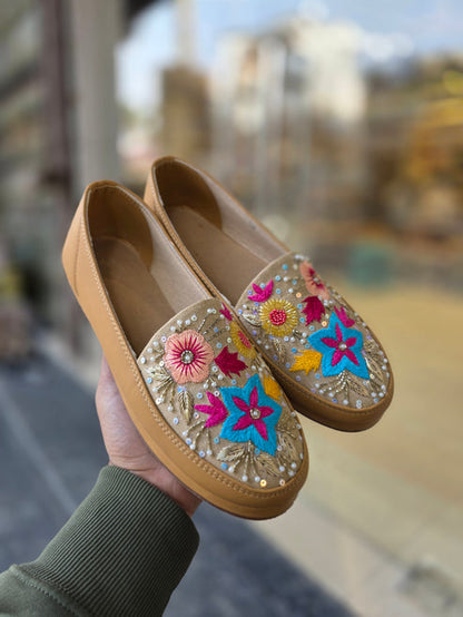 Phoolvaad Tan Embroidered Sneakers