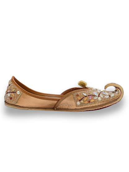 शैम्पेन गोल्ड क्रिस्टल जड़ित उत्सव जूती