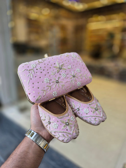 gulrooh blush embroidered jutti & clutch set