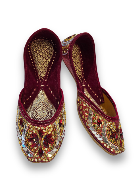 Royal Wine Mirror Embroidered Festive Jutti