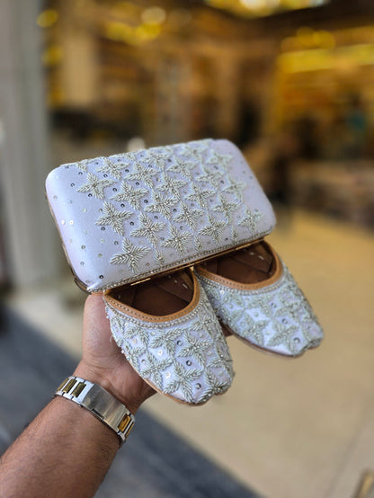 Sitara Ivory Embroidered Jutti & Clutch Set