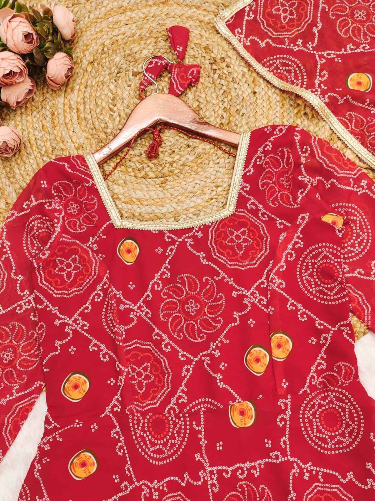 RoopRani Bandhej Georgette Anarkali Set - Yooneck