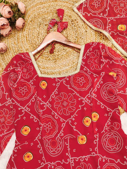 RoopRani Bandhej Georgette Anarkali Set - Yooneck