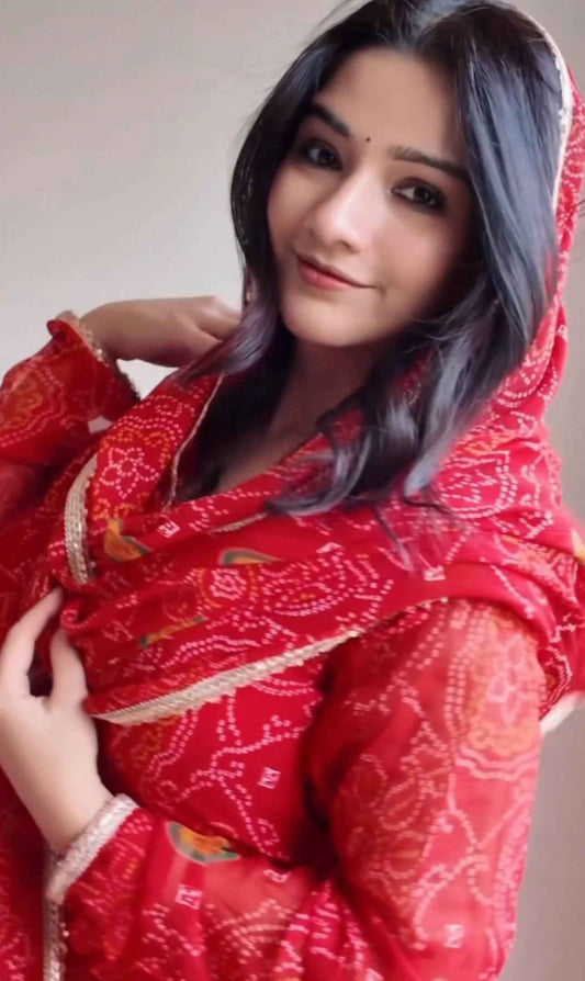 RoopRani Bandhej Georgette Anarkali Set - Yooneck