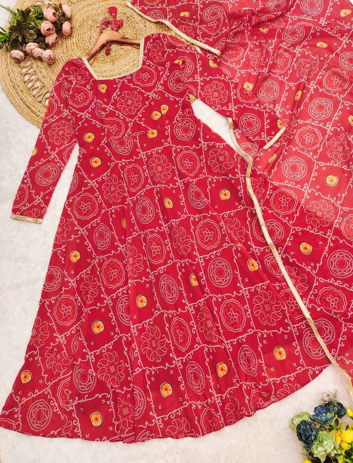 RoopRani Bandhej Georgette Anarkali Set - Yooneck