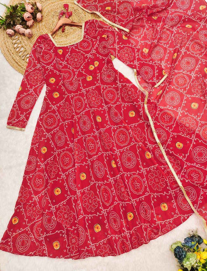 RoopRani Bandhej Georgette Anarkali Set - Yooneck