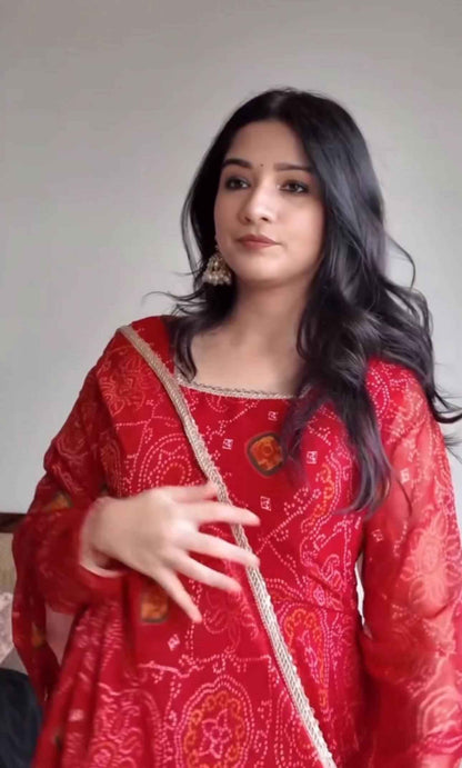 RoopRani Bandhej Georgette Anarkali Set - Yooneck