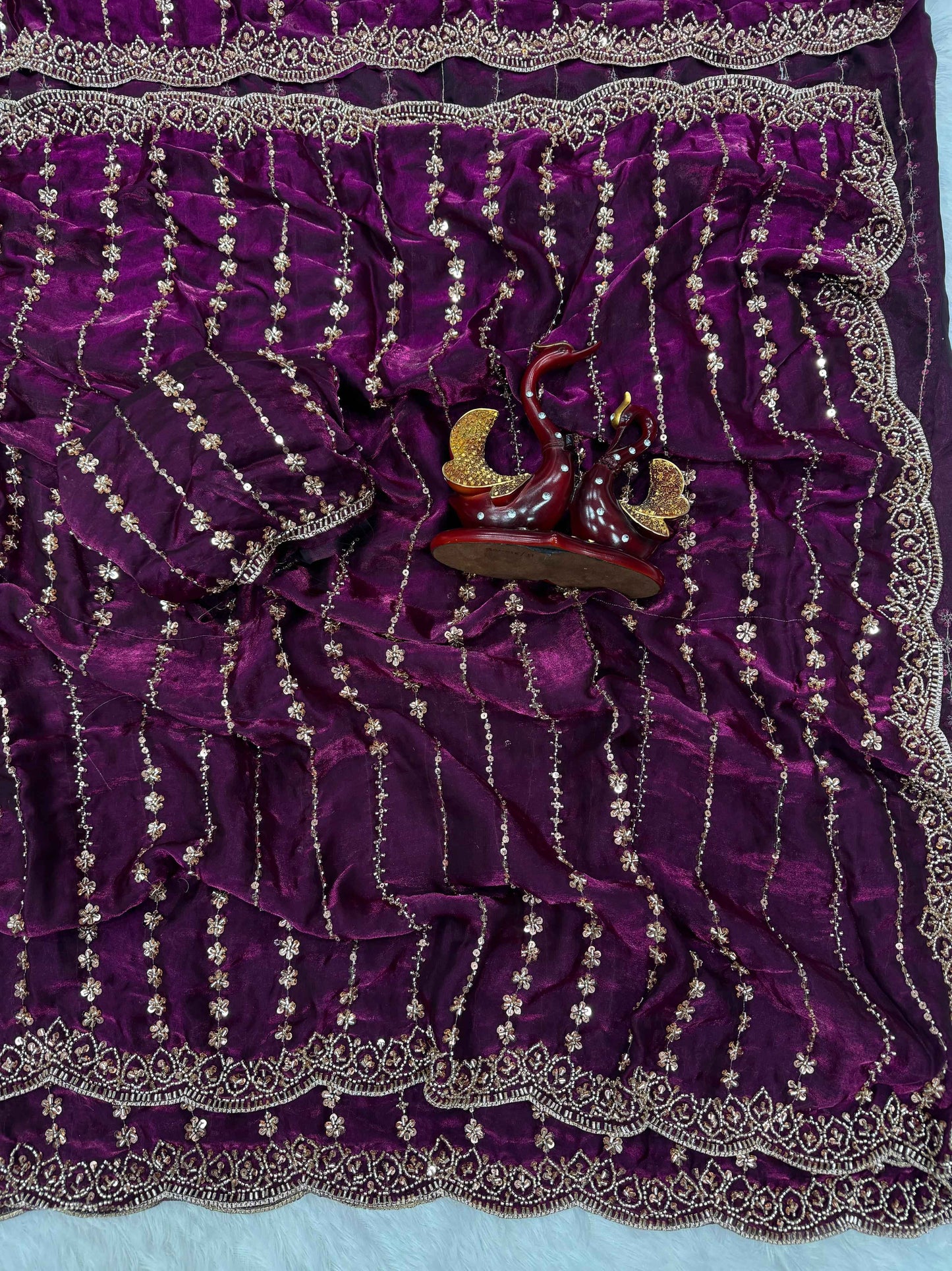 royal queen beads & sequins embroidered soft space silk saree - yooneck