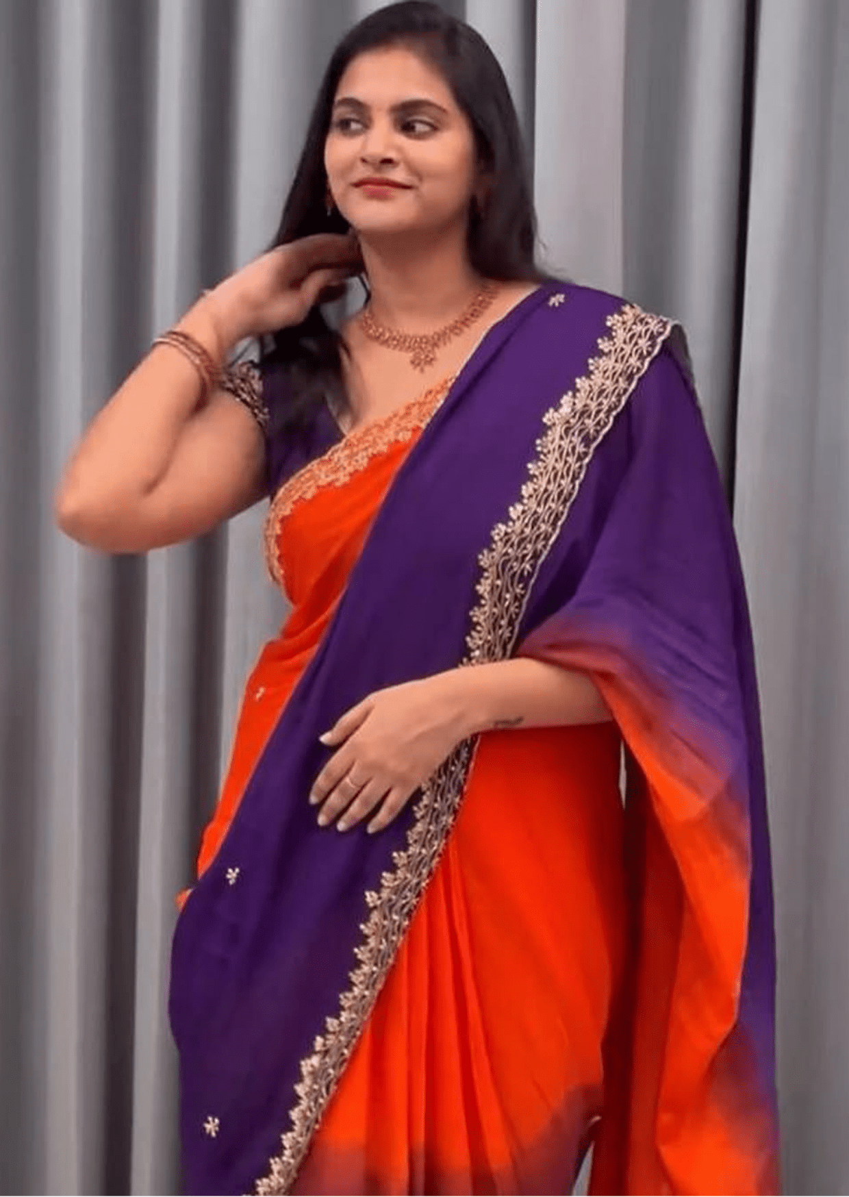 Royal Radiance Dual - Tone Chinon Saree - Yooneck