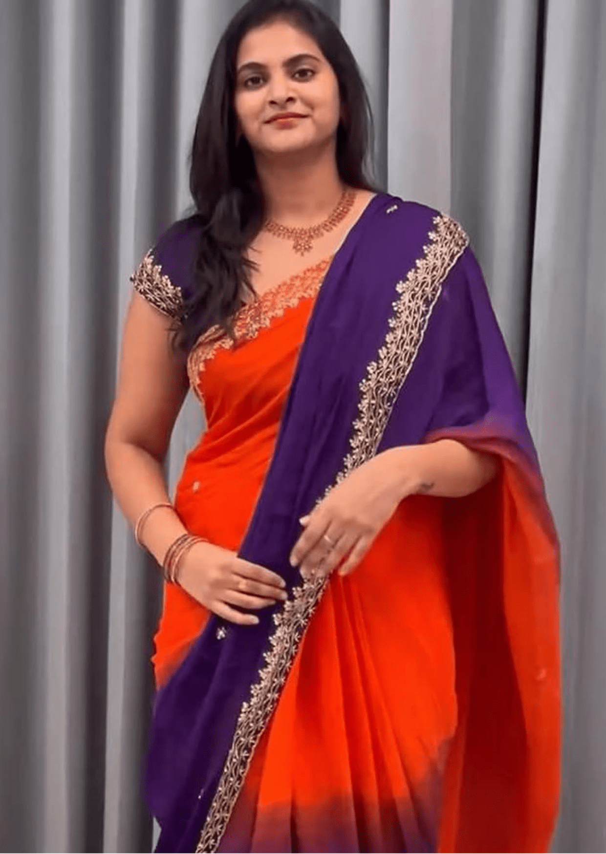 Royal Radiance Dual - Tone Chinon Saree - Yooneck