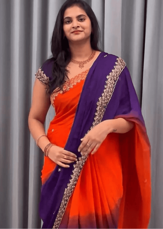 Royal Radiance Dual - Tone Chinon Saree - Yooneck